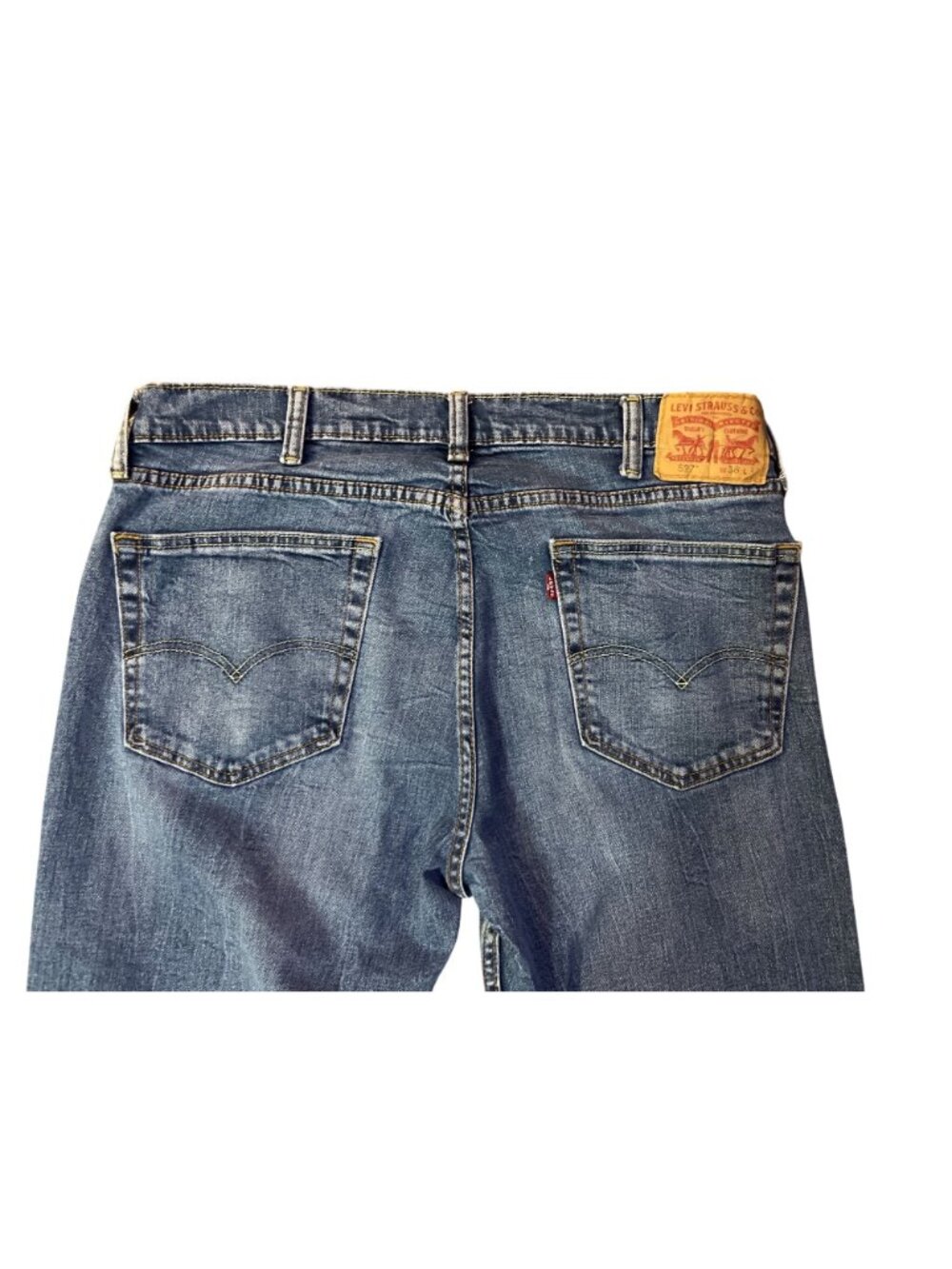 Levis 527 Slim Bootcut Jeans Mens 38x30 Used Blue Stretch Denim - Picture 6 of 16